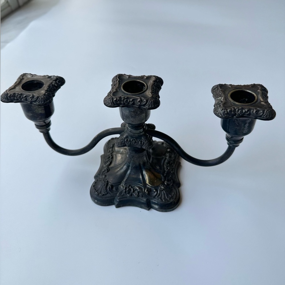 Vintage Poole Silver Co. Silver Plated Triple Arm Candelabra